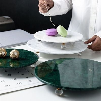 BLISS VIE ROUND MARBLE TRAY WITH LEGS-GREEN-LARGE