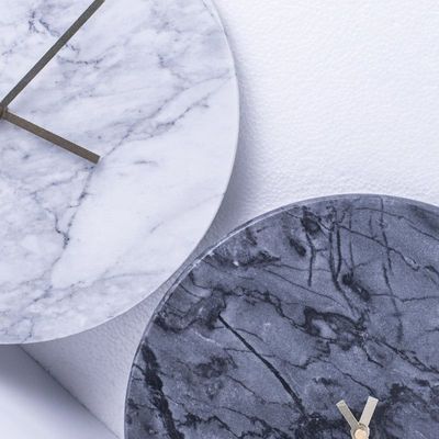 BLISS VIE ROUND MARBLE CLOCK-BLACK GREY