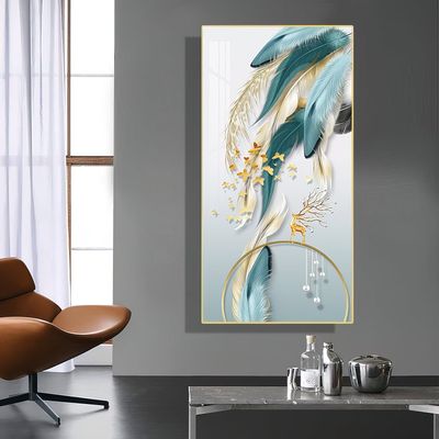 BLISS VIE PAINTING TURQUOISE GOLD FEATHER 70x140