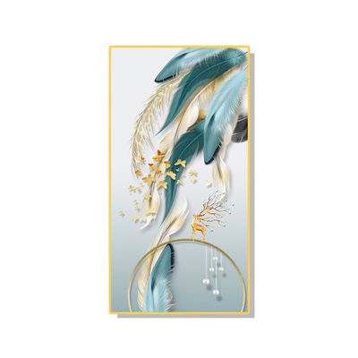 BLISS VIE PAINTING TURQUOISE GOLD FEATHER 70x140