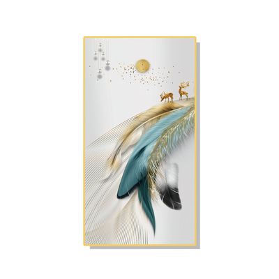 BLISS VIE WALL PAINTING TURQUOISE GOLD FEATHER 70x140