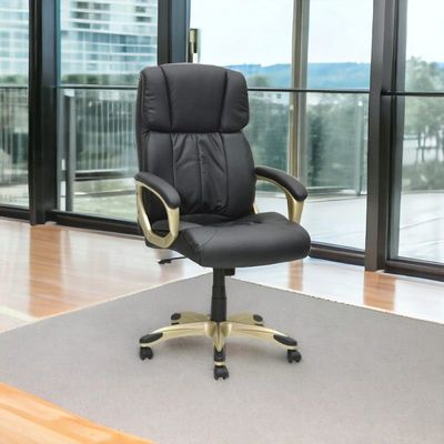 High Back Office Chair with Adjustable Arms, PU Bonded Leather Computer Executive Chairs Big and Tall Swivel Ergonomic Adjustable Tilt Angle, Wide Thick Seat,  BLACK