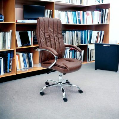 كرسي مكتب مع مقعد كبير وظهر عالٍ وكرسي مكتب ووظيفة إمالة كرسي كمبيوتر دوار تنفيذي Pu BROWN