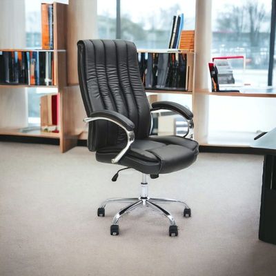 Office Chair With High Back Large Seat And Desk Chair Tilt Function Executive Swivel Computer Chair Pu BLACK