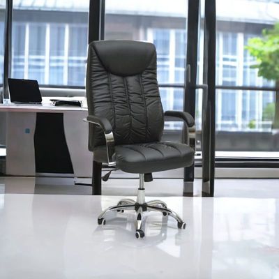 Executive Office Chair, Ergonomic Office Chair,Computer Chair, Desk Chair Contoured And Height Adjustable Leather Seat, High Back, Chrome Arms And Tilt Lock Lever, BLACK