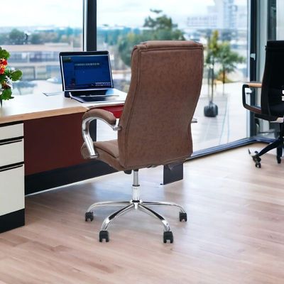 Office Chair With High Back Large Seat And Tilt Function Executive Swivel Computer Chair, Desk Chair Pu BROWN