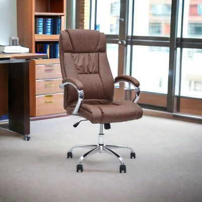 كرسي مكتب بمقعد كبير وظهر عالٍ ووظيفة إمالة، كرسي كمبيوتر دوار تنفيذي، كرسي مكتب Pu BROWN