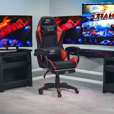 Racing Gaming Chair, Adjustable Office Chair With Footrest, Ergonomic Design, Computer Chair, Desk Chair Tilt Mechanism, Headrest, Lumbar Support, 150 Kg Weight Capacity, Black And Red