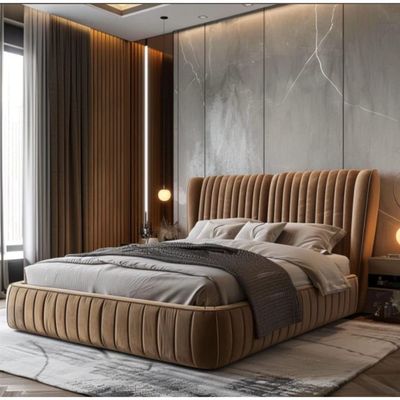 Eliana Designer Bed Frame in Premium Velvet Upholstery - Queen Size 160x200 cm
