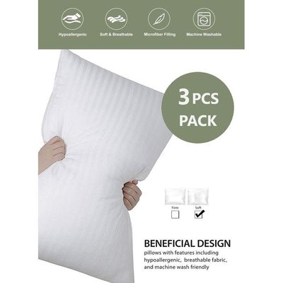 3 Piece Soft Cotton Stripe Design Pillow 50X90cm Made in Uae