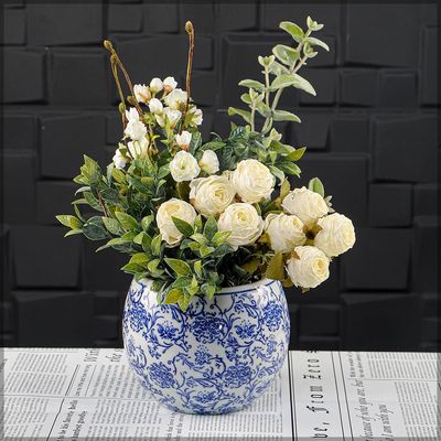 Yatai Ceramic Vases for Flower Filling and Arrangements | Ceramic Modern Printed Vases | Show Case Vases | Home Dining Table Bedroom Office Decoration Vases (blue)