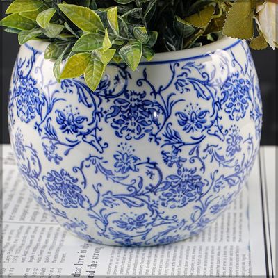 Yatai Ceramic Vases for Flower Filling and Arrangements | Ceramic Modern Printed Vases | Show Case Vases | Home Dining Table Bedroom Office Decoration Vases (blue)