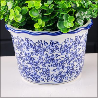 Yata Blue Color Printed Ceramic Vases | Home Decor Vases for Flower Arrangements | Decorative Showcase Vases (Blue1)