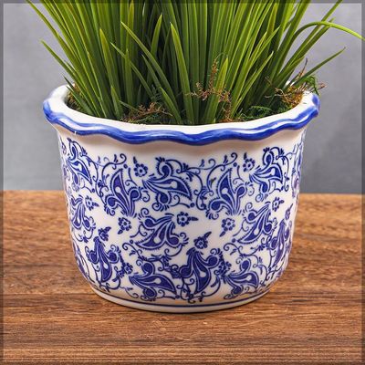 Yata Blue Color Printed Ceramic Vases | Home Decor Vases for Flower Arrangements | Decorative Showcase Vases (Blue2)