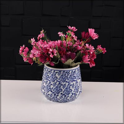 Yatai Ceramic Vases for Flower Filling and Arrangements | Ceramic Modern Printed Vases | Show Case Vases | Home Dining Table Bedroom Office Decoration Vases (blue1)