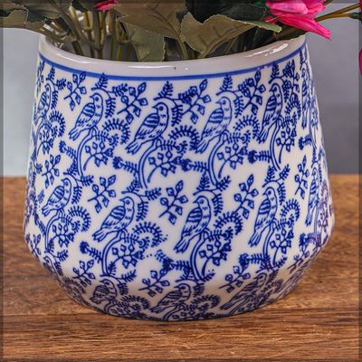 Yatai Ceramic Vases for Flower Filling and Arrangements | Ceramic Modern Printed Vases | Show Case Vases | Home Dining Table Bedroom Office Decoration Vases (blue1)