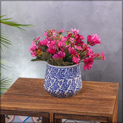 Yatai Ceramic Vases for Flower Filling and Arrangements | Ceramic Modern Printed Vases | Show Case Vases | Home Dining Table Bedroom Office Decoration Vases (blue1)