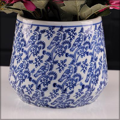 Yatai Ceramic Vases for Flower Filling and Arrangements | Ceramic Modern Printed Vases | Show Case Vases | Home Dining Table Bedroom Office Decoration Vases (blue1)