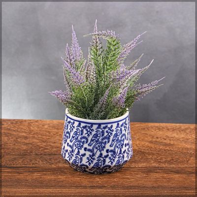 Yata Blue Color Printed Ceramic Vases | Home Decor Vases for Flower Arrangements | Decorative Showcase Vases (Blue)