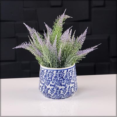 Yata Blue Color Printed Ceramic Vases | Home Decor Vases for Flower Arrangements | Decorative Showcase Vases (Blue)