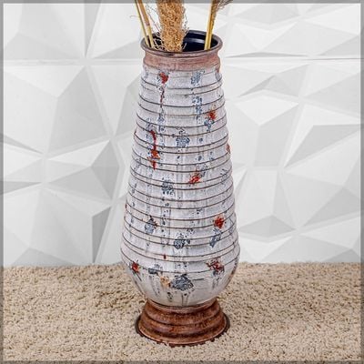 Yatai Vintage Design Metal Vase | White Colored Traditional Vases for Flower Arrangements and Showcase Decorations (white medium)