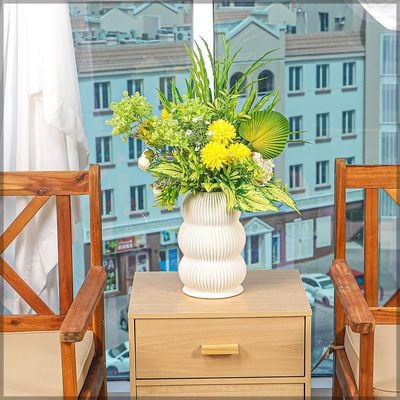 Yatai Textured Vases for Flower Arrangements, Ceramis Vases Collection for Beautiful Decorations, Off White Color Vases withou Drainage Hole (White1)