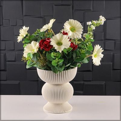 Yatai Textured Vases for Flower Arrangements, Ceramis Vases Collection for Beautiful Decorations, Off White Color Vases withou Drainage Hole (White5)