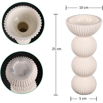 Yatai Textured Vases for Flower Arrangements, Ceramis Vases Collection for Beautiful Decorations, Off White Color Vases withou Drainage Hole (White4)