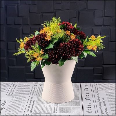 Yatai Ceramic White Color Vase with Full Flower Arrangement | Elegant Flower Vase Set | Home Decor, Gifting Vases | Showcase Vases (white21)