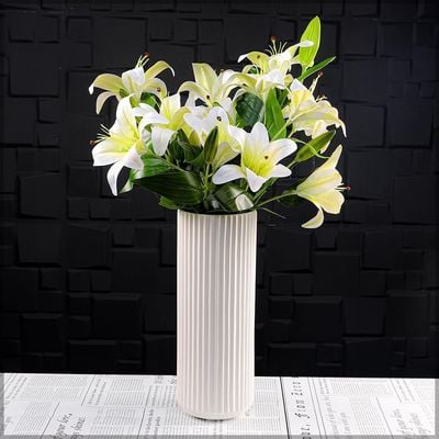 Yatai Ceramic White Color Vases with Flower Arrangements | Elegant Vases Flower Vase Set | Home Decor, Gifting Vases | Showcase Vases (white10)
