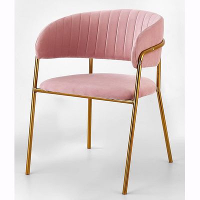 Velvet Stainless Steel Dining Chair with Golden Legs - Pink