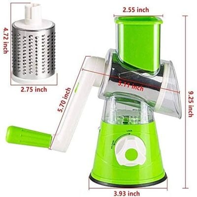 3-in-1 Rotary Cheese Grater, Kitchen Vegetable Slicer with 3 Interchangeable Blades,Rotary Grater Slicer For Fruit Manual, Vegetables, Nuts