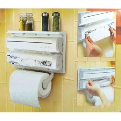 3 in 1 Foil Cling Film Aluminium Paper Roll Holder - Portable Triple Paper Dispenser for Cling Film Wrap Aluminium Foil