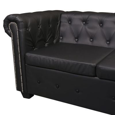 Chesterfield Corner Sofa 5-Seater Artificial Leather Black