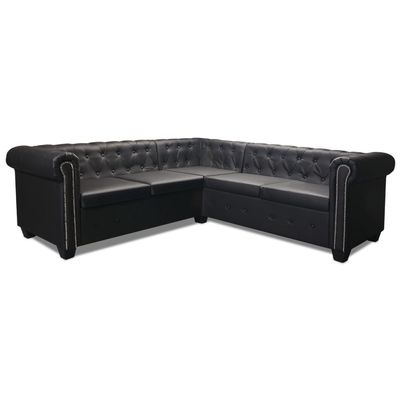 Chesterfield Corner Sofa 5-Seater Artificial Leather Black