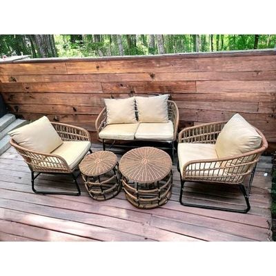 Wooden Twist Alfresco Stylish Look Rattan & Metal Outdoor Furniture Set Patio Seating Ensemble for Elegant Garden Lounge