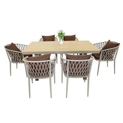 Wooden Twist Outstanding Aluminum Frame WPC 6-Seater Dining Set with Cushions