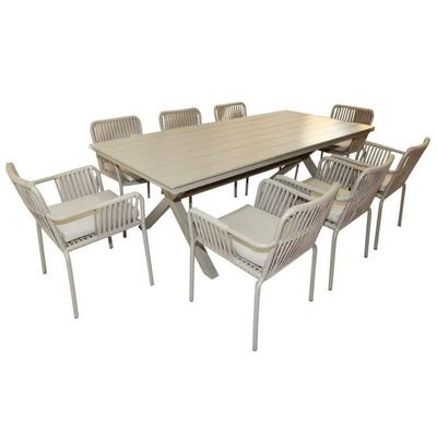 Wooden Twist Celeb Wondrous Aluminum Frame WPC 8-Seater Dining Set with Cushions Elegant Outdoor Patio Furniture for Garden