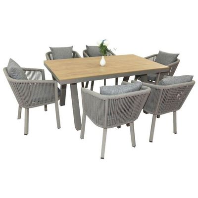 Wooden Twist Celeb Luxurious Aluminum Frame WPC 6-Seater Dining Set with Cushions ( Grey )