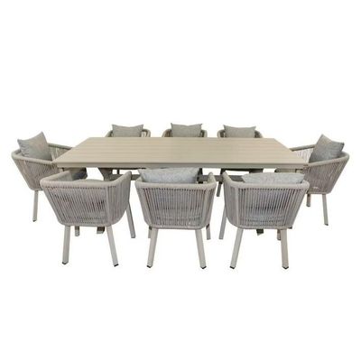 Wooden Twist Celeb Luxurious Aluminum Frame WPC 8-Seater Dining Set with Cushions Elegant Outdoor Patio Furniture for Garden