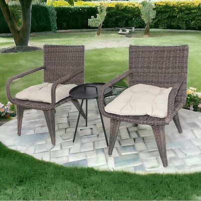 Wooden Twist Bazoo Rattan Coffee Table Set for Outdoor Furniture All-Weather Patio Seating