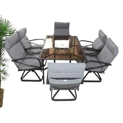 Wooden Twist Squeeze Aluminum 6 Seater Dining Table Set for Outdoor Patio Elegant Garden Furniture for Stylish Dining and Entertaining