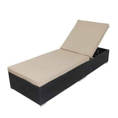Wooden Twist Rattan Sun Lounger with Heat Resistance Cushion for Garden and Pool Outdoor Relaxation Furniture