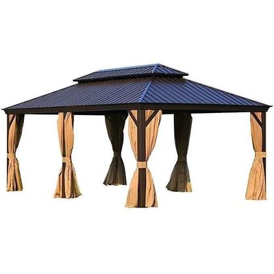 Wooden Twist Extend Waxed Garden Gazebo with Waterproof Curtain and Mosquito Net ( Grey )