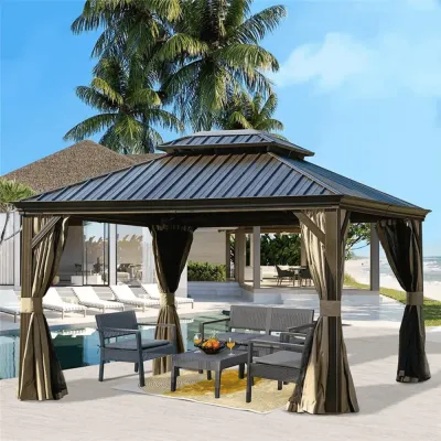 Extend Waxed Garden Gazebo with Waterproof Curtain and Mosquito Net ( Grey )