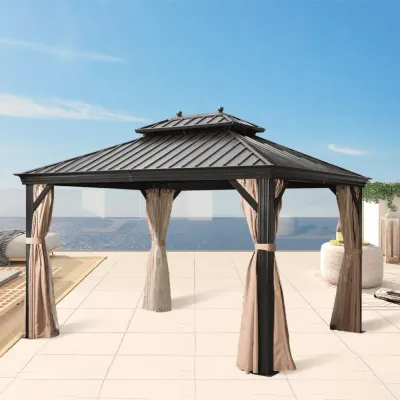 Extend Waxed Garden Gazebo with Waterproof Curtain and Mosquito Net ( Grey )