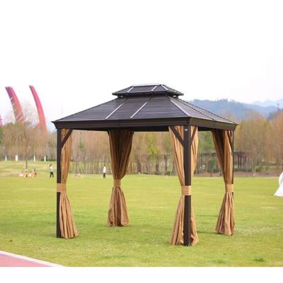 Wooden Twist Waxed Garden Gazebo with Waterproof Curtain and Mosquito Net ( Brown )