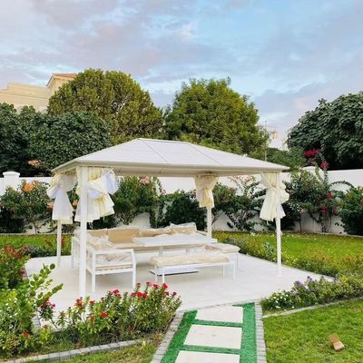 Wooden Twist Peaceful Tranquil Aluminum Outdoor Pergola Gazebo Perfect for Cozy Gatherings ( White )