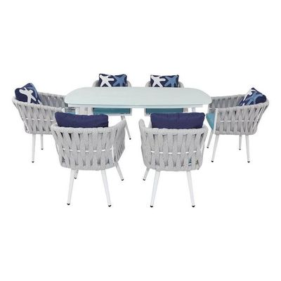 Wooden Twist Maquis Aluminum Frame 6 Chair 1 Table Garden Dining Set - Weather and UV Resistant Outdoor Patio Furniture