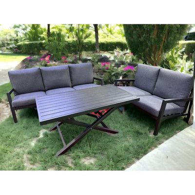 Wooden Twist Epicurean Lush Home Decor Outdoor Furniture Set with Walnut Finish Premium Aluminum 3+2+1+1 with 1 Table